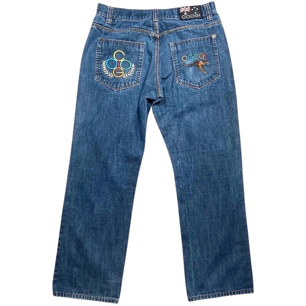 Vintage COOGI Jeans Men 38x34 Embroidered Baggy Loose Fit Y2K Hip Hop Denim Blue
